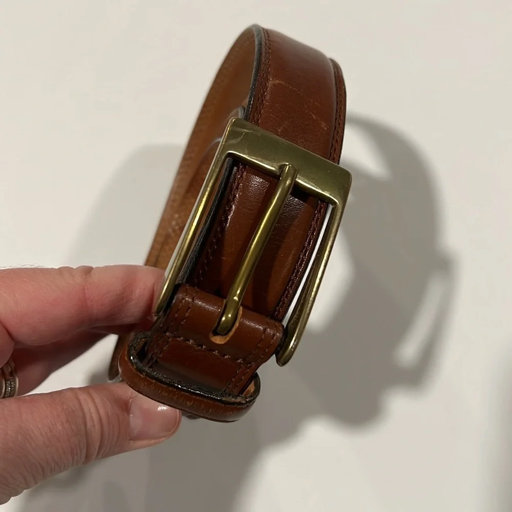 Vintage Italian leather‎ belt - 40, brass hardware